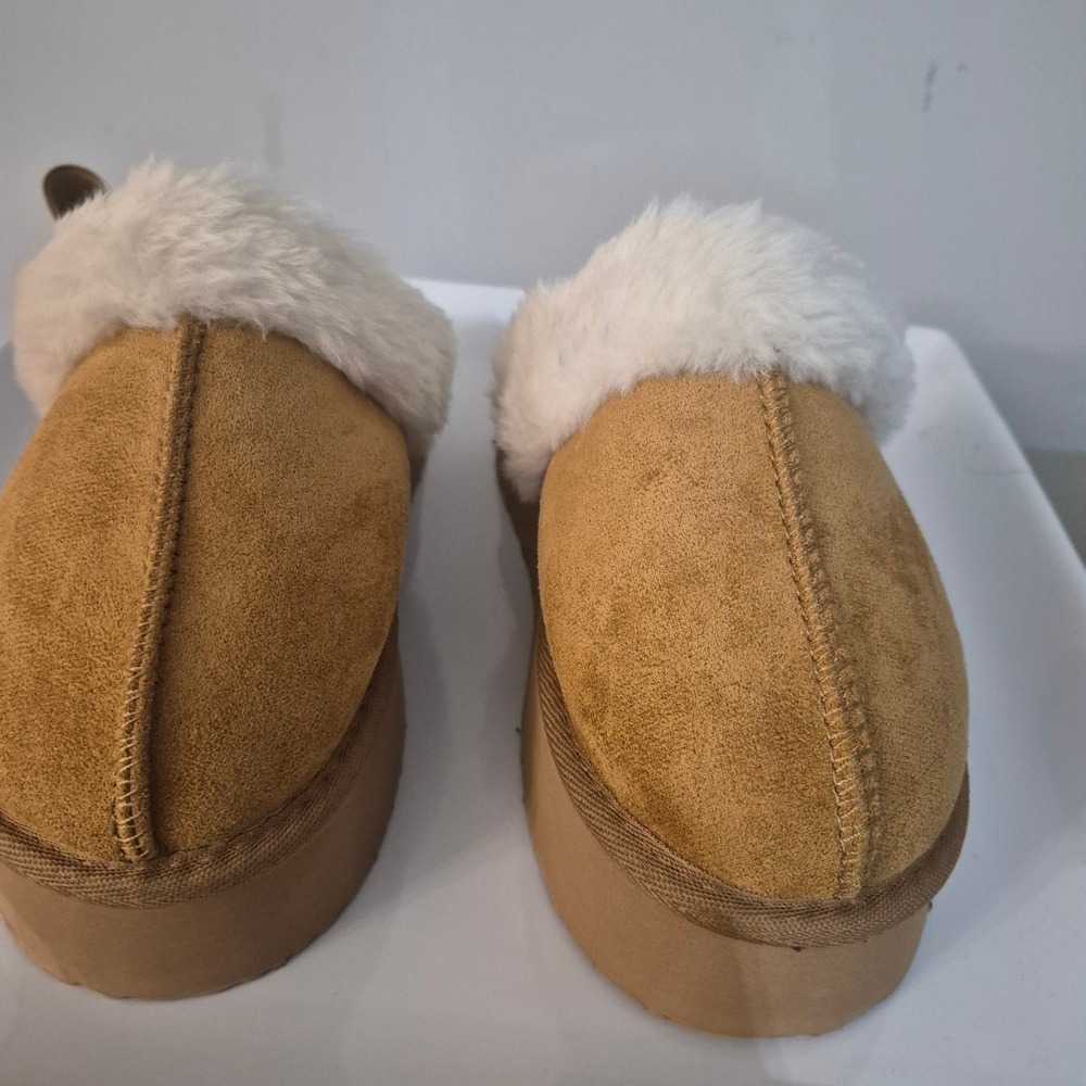 Tan Faux Suede Platform Slipper Slides tan Faux Fur Slingback Sandal Womens